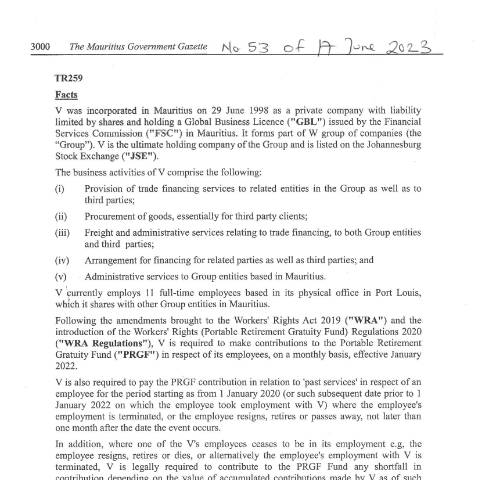 Document preview: TR 259 — Document, Mauritius (CERFA n°TR259)