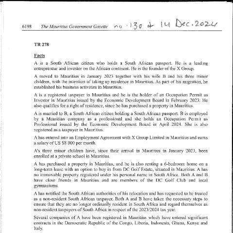 Document preview: TR 278 — Document, Mauritius (CERFA n°TR278)