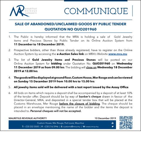 Document preview: Quotation 60 of 2019 — Notice / Circular, Mauritius (CERFA n°Communique60of2019)