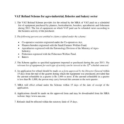 Document preview: Guide on VAT Refund Scheme 2013 — Guide, Mauritius (CERFA n°VATRefundScheme2013)