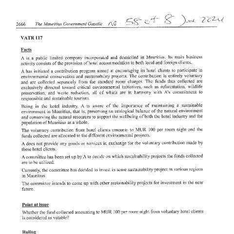 Document preview: VATR 117 — Document, Mauritius (CERFA n°VATR117)
