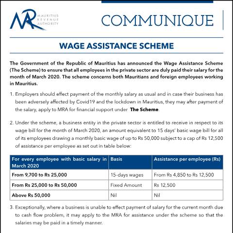 Document preview: Wage Assistance Scheme (23.03.20) — Document, Mauritius (CERFA n°WageAssistanceScheme230320)