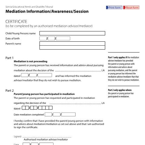 Document preview: Mediation certificate: Form SEND21 — HM Courts & Tribunals Service, United Kingdom