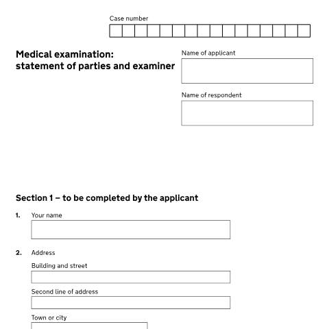 Document preview: Medical examination - statement of parties and examiner: Form D20 — HM Courts & Tribunals Service, United Kingdom