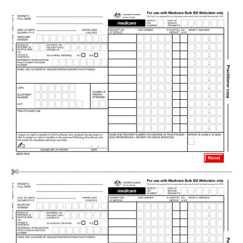 Document preview: Assignment of benefit Medicare bulk bill Webclaim form (DB020) — Services Australia — Health professionals, Australia (CERFA n°DB020)