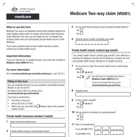 Document preview: Medicare Two-way claim — Services Australia — Individuals (by code), Australia (CERFA n°MS001)