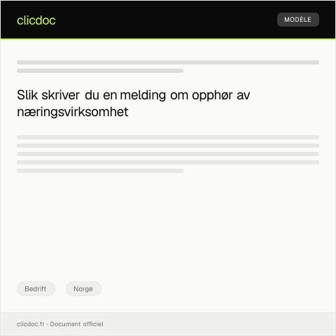 Document preview: Melding om opphør av næringsvirksomhet — Bedrift, Norge