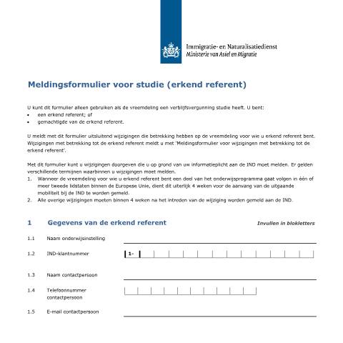 Documentvoorvertoning: Meldingsformulier voor studie — IND — immigratie, Nederland (CERFA n°7092)