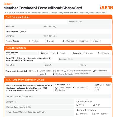 Document preview: Member Enrolment Form without GhanaCard — social_security, Ghana (CERFA n°ISS1B)