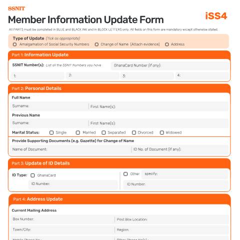 Document preview: Member Information Update Form — social_security, Ghana (CERFA n°ISS4)