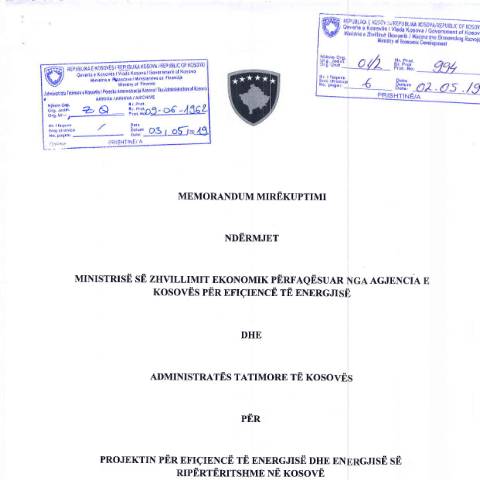 Document preview: MEMORANDUM I MIRËKUPTIMIT NDËRMJET MINISTRISË SË ZHVILLIMIT EKONOMIK PËRFAQËSUAR NGA AGJENCIA E KOSOVËS DHE ADMINISTRATËS TATIMORE TË KOSOVËS — Marreveshjet E Bashkepunimit, Kosovë