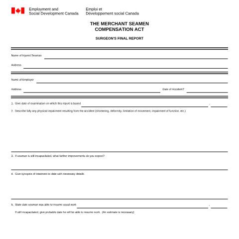 Document preview: Merchant Seamen Compensation Act - Surgeon's Final Report — Labour, Canada (CERFA n°LAB1071)