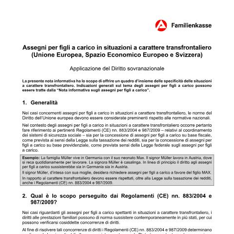 Dokumentvorschau: kg52eu-i_ba031705 — Öffnet in neuem Tab Assegni per figli a carico in situazioni a carattere transfrontaliero Merkblatt für Kindergeld in grenzüberschreitenden Fällen (italienisch) pdf | 144.03 KB | barrierefrei — Familienkasse/kg52, Deutschland (CERFA n°kg52eu-i_ba031705)