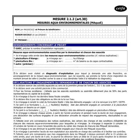 Aperçu du document Mesures aqua-environnementales (mesure 2.1.1) — Professionnels, France (CERFA n°14822*01)