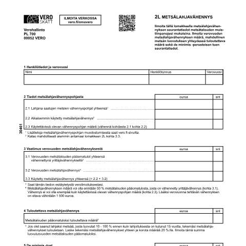 Document preview: 2L Metsälahjavähennys (3046) — 2L Metsälahjavähennys (3046), Suomi (CERFA n°Vero 3046)