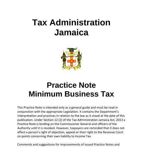 Document preview: Minimum Business Tax — Document, Jamaica (CERFA n°practice_notes_mbt_050417)