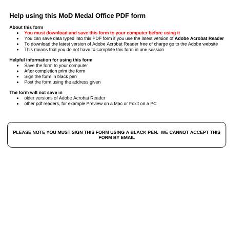 Document preview: Ministry of Defence medal form — Ministry of Defence, United Kingdom
