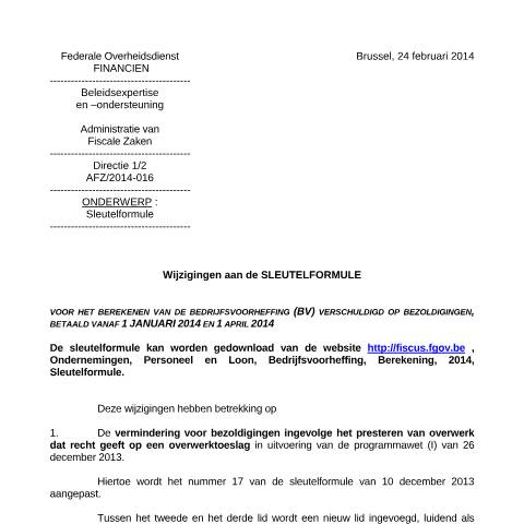 Aperçu du document Sleutelformule vanaf 1 januari 2014 en 1 april 2014 (PDF, 15.2 KB) — FOD Financiën, Belgique (CERFA n°fc2014-0016NL)