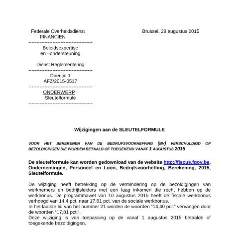 Aperçu du document Sleutelformule vanaf 1 augustus 2015 (PDF, 6.14 KB) — FOD Financiën, Belgique (CERFA n°SleutelFormule_010815)