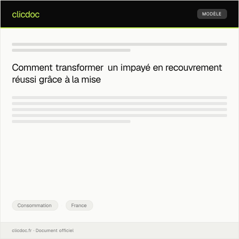 Aperçu du document Mise en demeure pour non-paiement — Consommation, France