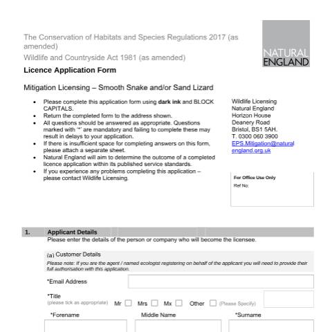 Document preview: Smooth snakes and sand lizards: apply for a mitigation licence (A46) — Natural England, United Kingdom