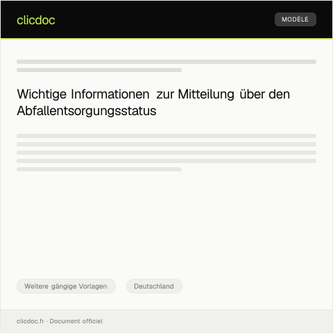 Dokumentvorschau: Mitteilung über den Abfallentsorgungsstatus — Weitere gängige Vorlagen, Deutschland