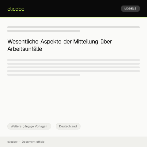 Dokumentvorschau: Mitteilung über Arbeitsunfälle — Weitere gängige Vorlagen, Deutschland