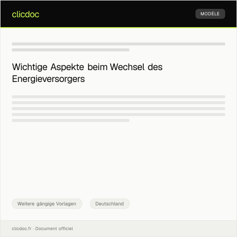 Dokumentvorschau: Mitteilung über den Wechsel des Energieversorgers — Weitere gängige Vorlagen, Deutschland