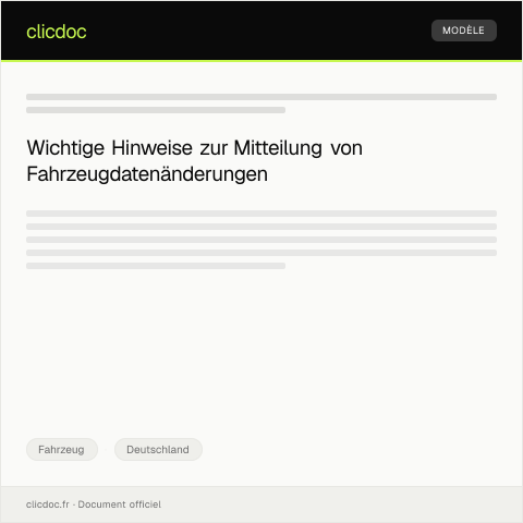 Dokumentvorschau: Mitteilung bei Änderungen der Fahrzeug­daten — Fahrzeug, Deutschland