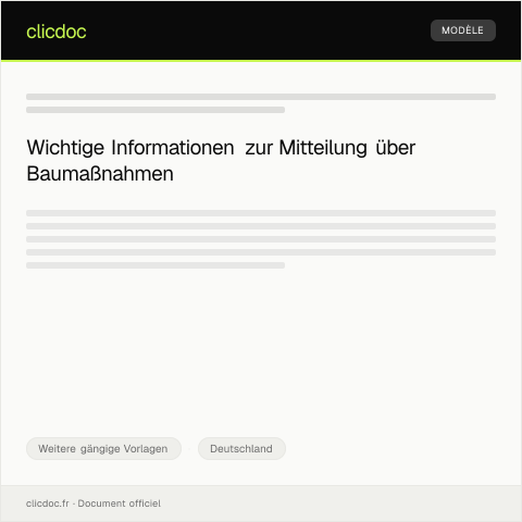 Dokumentvorschau: Mitteilung über Baumaßnahmen — Weitere gängige Vorlagen, Deutschland