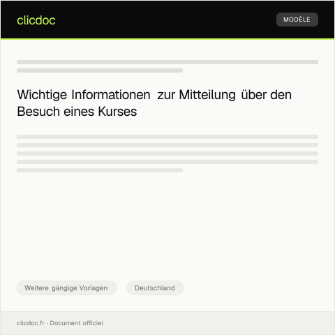 Dokumentvorschau: Mitteilung über den Besuch eines Kurses — Weitere gängige Vorlagen, Deutschland