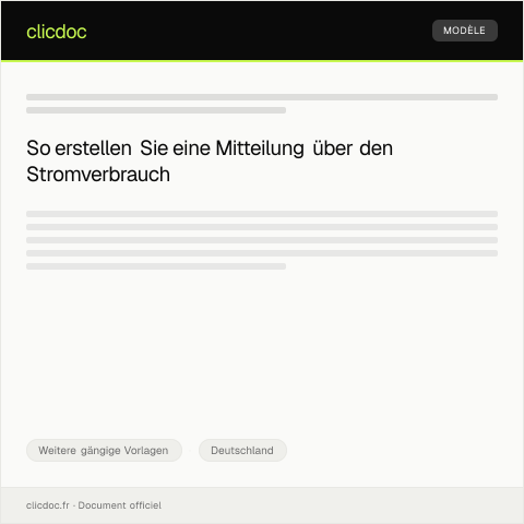 Dokumentvorschau: Mitteilung über den Stromverbrauch — Weitere gängige Vorlagen, Deutschland