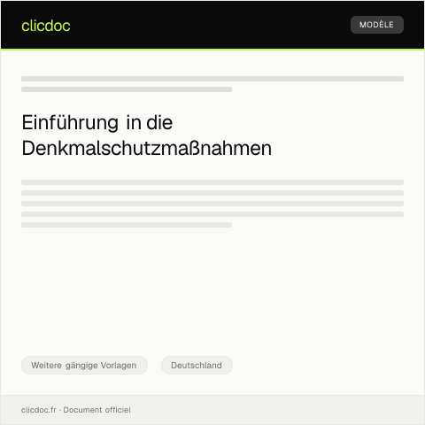 Dokumentvorschau: Mitteilung über Denkmalschutzmaßnahmen — Weitere gängige Vorlagen, Deutschland