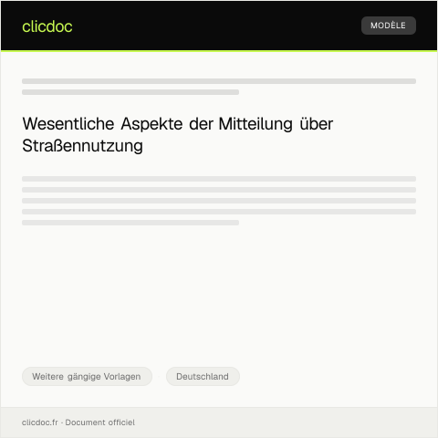 Dokumentvorschau: Mitteilung über Straßennutzung — Weitere gängige Vorlagen, Deutschland