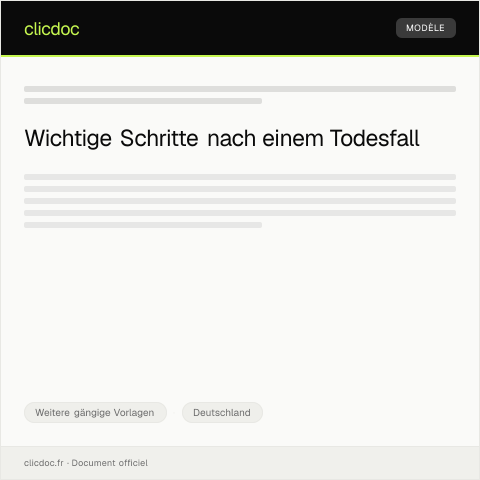 Dokumentvorschau: Mitteilung über Todesfall — Weitere gängige Vorlagen, Deutschland