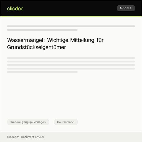 Dokumentvorschau: Mitteilung über Wassermangel — Weitere gängige Vorlagen, Deutschland