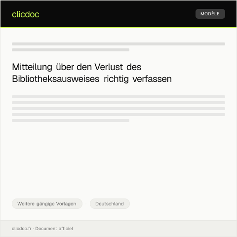 Dokumentvorschau: Mitteilung über den Verlust des Bibliotheksausweises — Weitere gängige Vorlagen, Deutschland