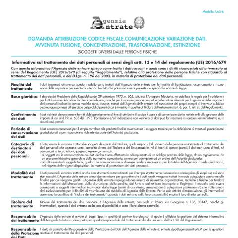 Anteprima documento Codice Fiscale Modello AA5/6 — Istanze, Italia (CERFA n°AA5/6)