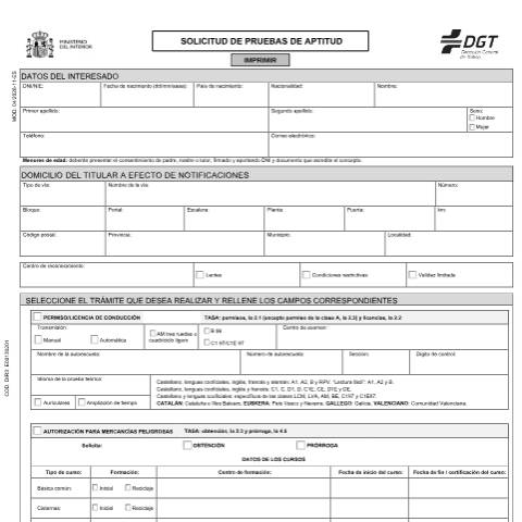 Vista previa del documento Modelo 04 — Impreso de solicitud de la DGT — Dirección General de Tráfico (DGT) — Modelos de solicitud, España (CERFA n°04)