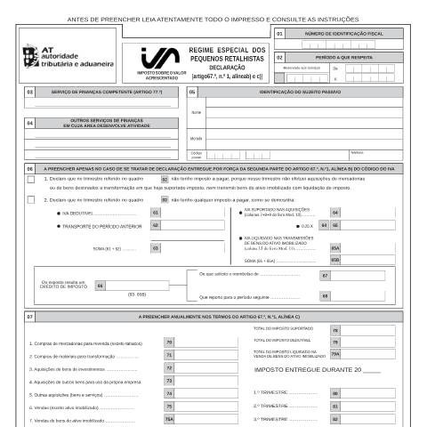 Pré-visualização do documento Modelo 1074 - Regime Especial de Pequenos Retalhistas de IVA — IVA, Portugal (CERFA n°Modelo 1074)