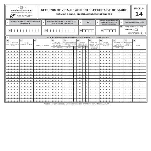Pré-visualização do documento Modelo 14 - Seguros de vida (resgates ou adiantamentos de seguros de grupo e seguros individuais efectuados antes de decorridos 5 anos após a sua constituição) — IRS / IRC, Portugal (CERFA n°Modelo 14)