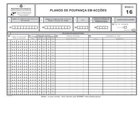 Pré-visualização do documento Modelo 16 - Planos de poupança em acções — IRS / IRC, Portugal (CERFA n°Modelo 16)
