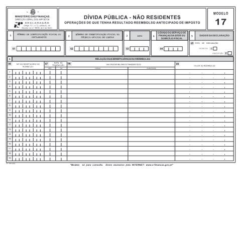 Pré-visualização do documento Modelo 17 - Dívida pública - não residentes — IRS / IRC, Portugal (CERFA n°Modelo 17)
