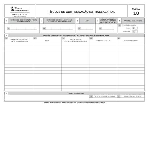 Pré-visualização do documento Modelo 18 - Títulos de Compensação Extrassalarial — IRS / IRC, Portugal (CERFA n°Modelo 18)