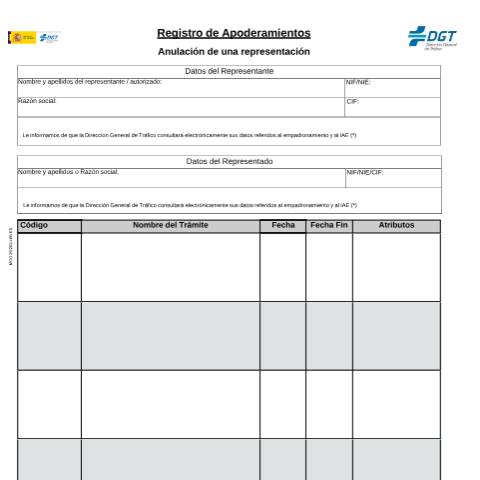 Vista previa del documento Modelo 25 — Impreso de anulación de representación — Dirección General de Tráfico (DGT) — Modelos de solicitud, España (CERFA n°25)
