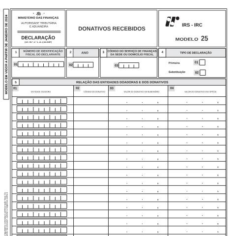 Pré-visualização do documento Modelo 25 - Donativos recebidos — IRS / IRC, Portugal (CERFA n°Modelo 25)