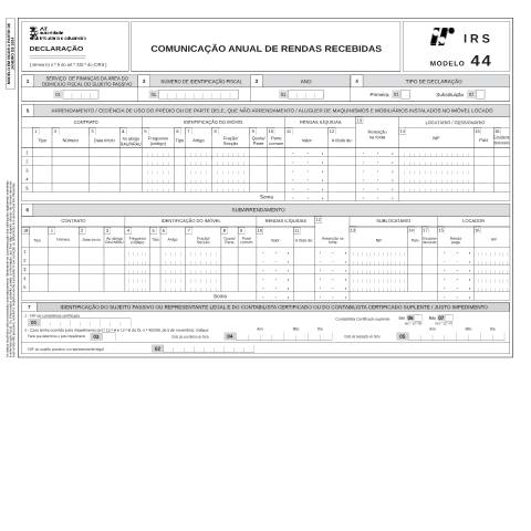 Pré-visualização do documento Modelo 44 - Comunicação anual de rendas recebidas — IRS / IRC, Portugal (CERFA n°Modelo 44)
