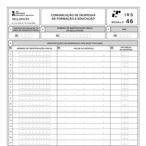 Pré-visualização do documento Modelo 46 - Comunicação de despesas de formação e educação — IRS / IRC, Portugal (CERFA n°Modelo 46)