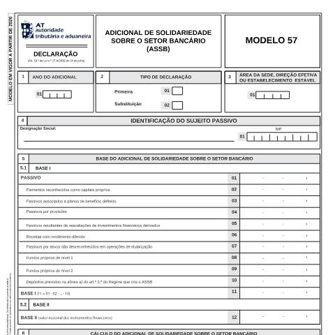 Pré-visualização do documento Modelo 57 - Adicional de Solidariedade sobre o Setor Bancário (ASSB) — IRS / IRC, Portugal (CERFA n°Modelo 57)