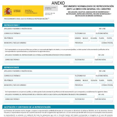 Vista previa del documento Modelo de representación ante la Dirección General del Catastro — Dirección General del Catastro — Modelos / autorizaciones, España